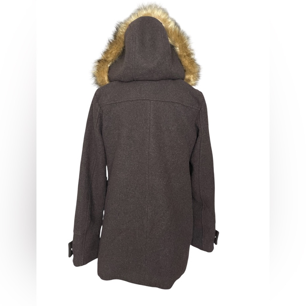 Brown Pea Coat with Faux Fur Hood - Picture 4 of 11